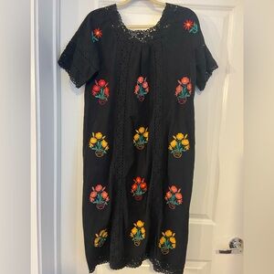 Floral Embroidered Black Kids Dress